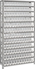 Quantum Storage Systems 1275-100CL Clear-View Sloped Shelving Unit with 4" Shelf Bins, 144 QSB100 Shelf Bins, 12" D x 36" W x 75" H