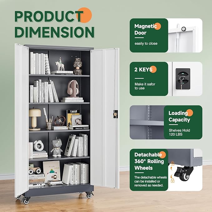 Letaya Metal Garage Storage Cabinets with Lock Door and Adjustable Shelves, Steel Tool Cabinets for Home,Office,Warehouse Organisieren (Grey White, 75" H)