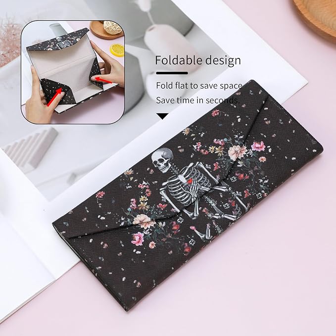 Foldable Glasses Case, Magnetic PU Leahter Sunglasses Case, Cute Hard Shell Folding Eyeglass Cases for Women Kids