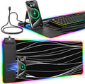 RGB Mouse Pad with Foldable Phone Stand & Wireless Charger, 31.5"x11.8" XL Gaming Mousepad Large Desk Mat, Desk Pad with Dual Charging for Phone & AirPods | 11 Colors & 5 Modes | Waterproof