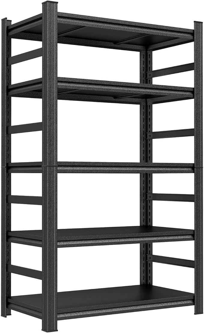 Garage Storage Shelves,5 Tier Shelving Unit, 40 inch Wide, 18” Deep, 78” Tall Organizer Metal Shelf for Basement/Laundry/Pantry Heavy Duty, Adjustable,Easy to Install (5Tier-47"Wx18"Dx78"H with Fence)