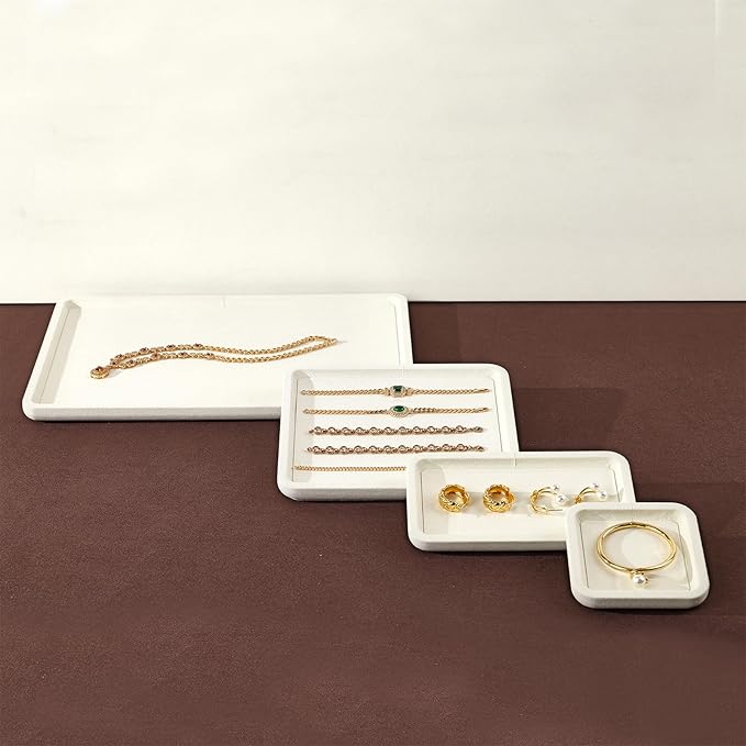 Microfiber Jewelry Display Flat Tray for Rings Earrings Necklace Bracelet, Jewelry Photograph Display Catchall Organizer Tray Dish(S,Beige)