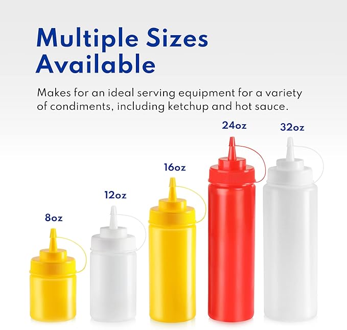 New Star Foodservice 533739 Plastic Squeeze Bottles with caps, Wide Mouth, 32 oz, Yellow, Pack of 6