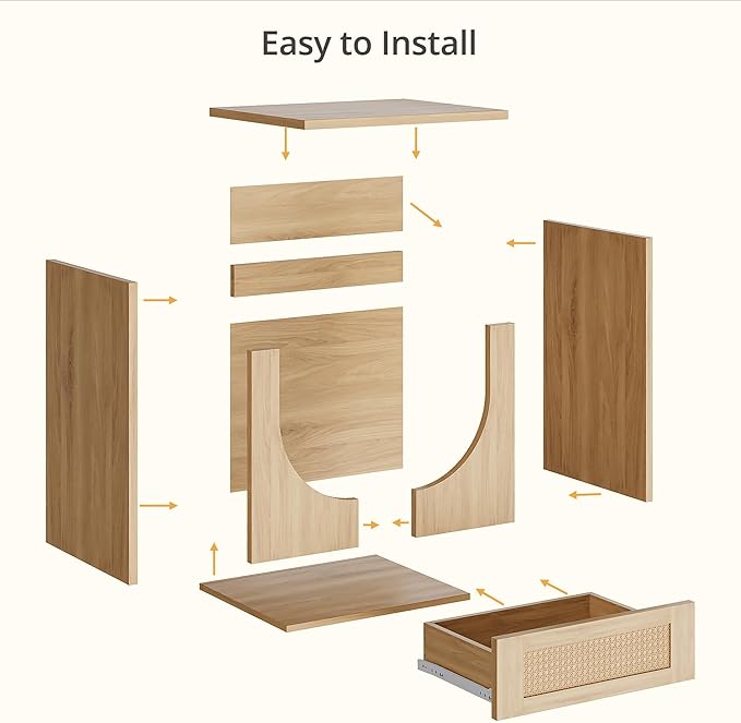 End Table with Drawer, 20 Inch Artificial Rattan Night Stand for Arched Storage or Cat Rest Area, Sturdy Thickened Wood Side Table Bedside Table for Living Room, Bedroom and Apartment