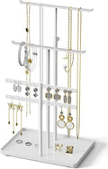 Jewelry Holder Organizer Stand - Adjustable Jewelry Tree 17.5" Height (Max), Jewlery Hanger for Necklaces, Bracelets, Earrings, Stainless, White