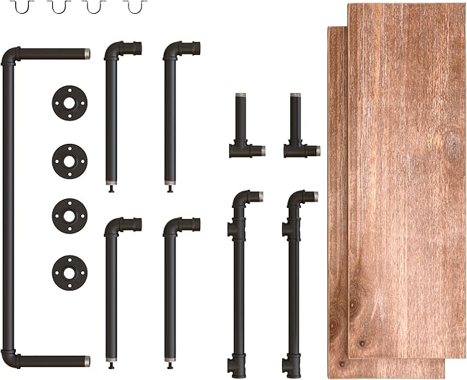 30in Industrial Pipe Clothing Rack,2-Tier Wall Mounted Clothes Rack, Pipe Clothing Rack with Shelf, Wall Hangers for Clothes, for Bedroom, Laundry, Living Room, Retail Store