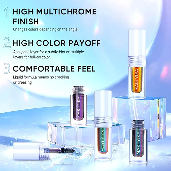 MAKI YIKA 5Pc Glitter Eyeshadow Liquid Multichrome Eyeshadows Long Lasting, Metallic Chameleon Eye Shadow Smudgeproof Holographic Eye Topper Glitters (#1+3+5+6+7)