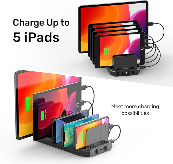 【10PCS】 Unitek Multi Charging Station, 10-Port USB Charger for Multiple Device with SmartIC Tech and Adjustable Dividers, Organizer Stand Compatible with iPad, Tablet, iPhone - 10PCS, White