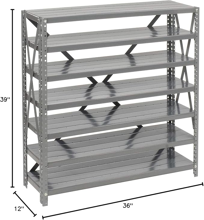Global Industrial 7 Shelf Steel Shelving with (36) 4" H Plastic Shelf Bins, Gray Frame & Yellow Bins, 36" W x 12" D x 39" H, Industrial or Commercial Storage, Assembly Required
