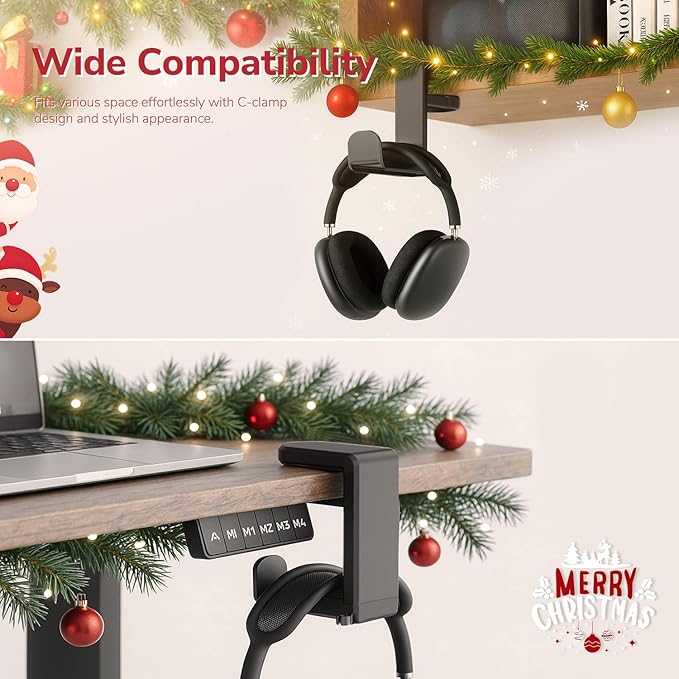 3 in 1 Rotating Headphone Stand for Gamer - EURPMASK [Xmas Gift Set] Headset Stand 2 Detachable Controller Holders,Clamp-on Headphone Holder Christmas Greeting Card,Bag,Box, Stocking Stuffer for Gamer