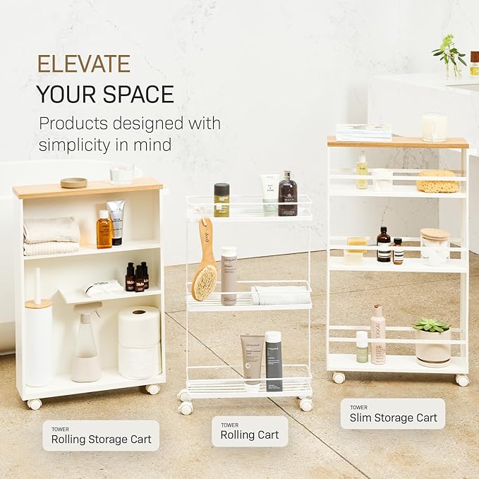 YAMAZAKI home Tower Rolling Slim Storage Cart With Handle White