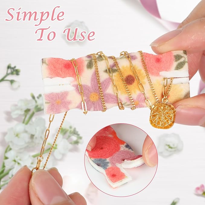 10 Pack Portable Tangle-Free Jewelry Organizer, Travel Necklace Storage Case for Chains, Pendants & Bracelets, Jewelry Containers with Card Holder, Anti-Tangle Jewelry Roll Alternative (Flowers)