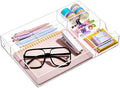 Acrylic Desk Drawer Organizer 12.2 x 8.27 x 1.77 Inch Storage Tray Organizer for Pens, Stationery, Desktop, Office, Bathroom, Kitchen, Makeup Supplies(5 Compartments, Clear)