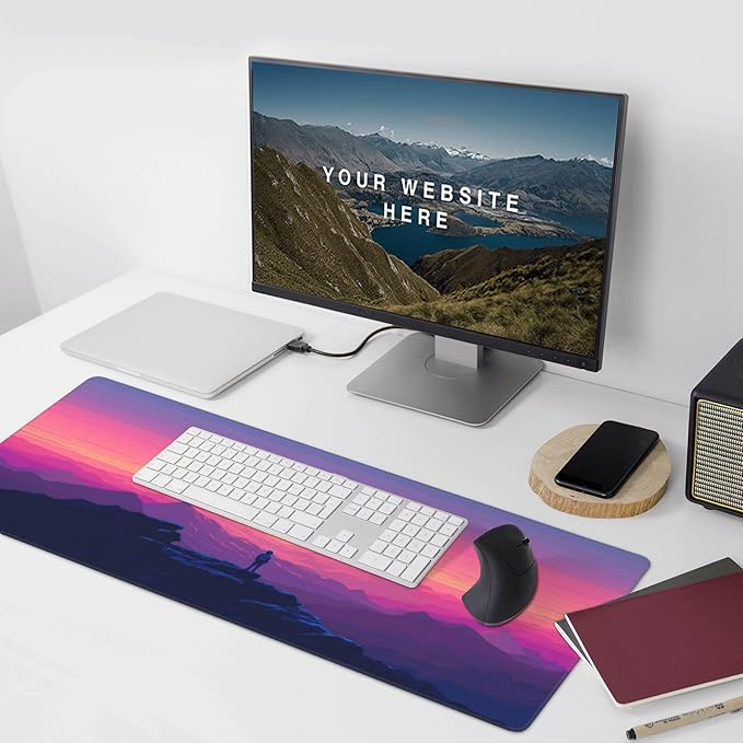 Sunset Mountains Large Mouse Pad, Anime Style Gaming Desk Mat, XXL Keyboard Desk Pad Mat for Desktop, 35.4"x15.7" Non-Slip Base Big Mousepad with Stitched Edges