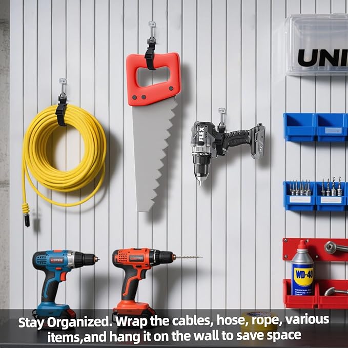 17 Inch Extension Cord Holder Organizer with Triangle Clips for Garage Organization and Storage, Adjustable Heavy Duty Storage Straps for Men Workshop (9)