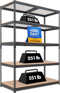 HOMEDANT 5 Tier Storage Shelves Adjustable Laminated Boltless Garage Metal Shelving Unit Heavy Duty Utility Rack Shelf Warehouse Pantry Closet Kitchen (1, (XL Deep) 48.1" W, Black)