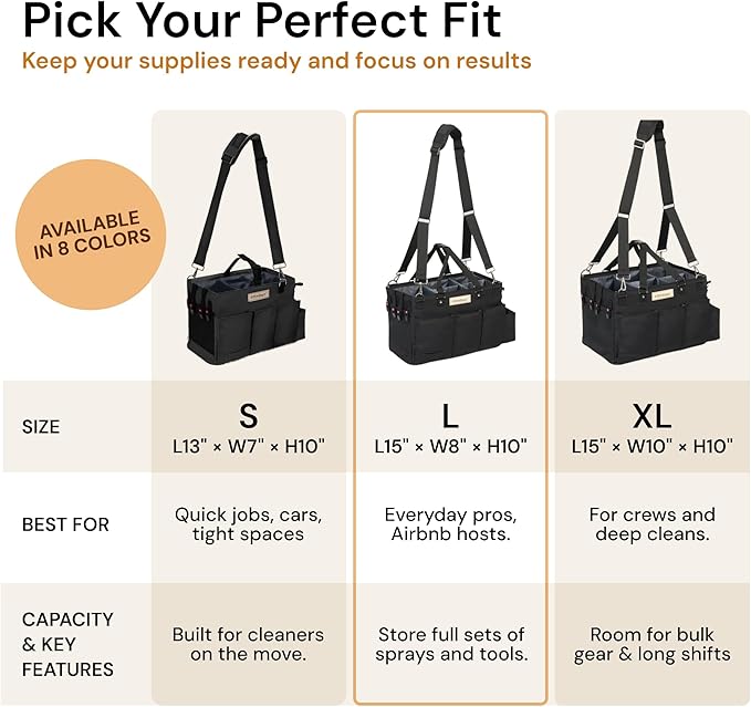 FifthStart Multiuse Cleaning Caddy w/Waist & Shoulder Strap - 9 Pockets Tote Bag for Housekeeping Gardening Fishing Bathroom Organizer Adjustable Compartments, Black Large Caddy Organizer with Handle