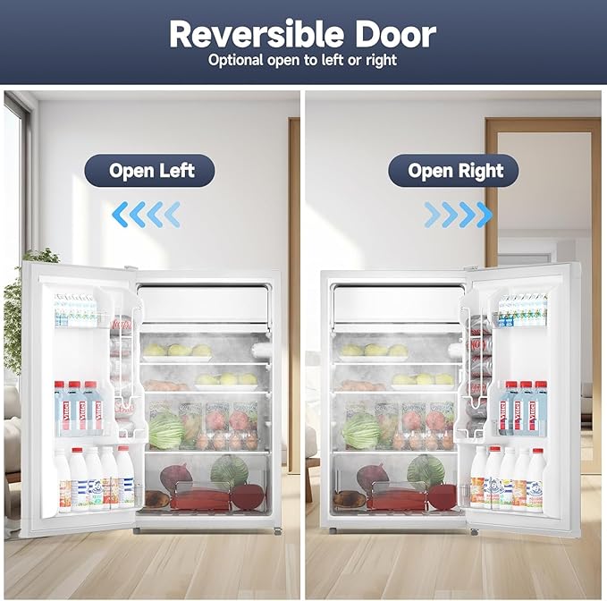 Jojoka 4.3 Cu.ft Mini Fridge with Freezer, Single Door Small Refrigerator with Slide Out Glass Shelves, Compact Refrigerator for Bedroom, Office, Dorm