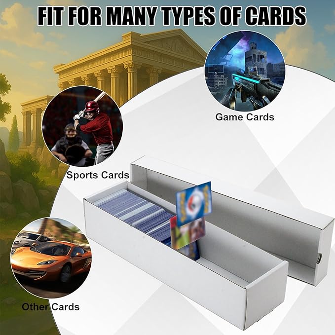 Trading Card Storage Box 6 Pack 1200 count with Lid, White Corrugated Cardboard Sports Card Storage Box for TCG/Magic/Mtg Storage and Collection, Horizontal
