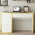 4 EVER WINNER White Desk with Drawers with Hidden Handle, 47 Inch Computer Table with Storage File Cabinet, Wood Desks with Drawers Vanity Writing Table for Study, White and Gold Desk