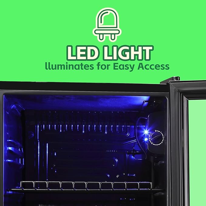 WANAI Beverage Refrigerator Cooler 3.5 Cu.Ft, 120 Can Mini Small Fridge with Glass Door LED Light and Adjustable Shelves for Soda Beer or Wine, Perfect for Home Bar Office, Black
