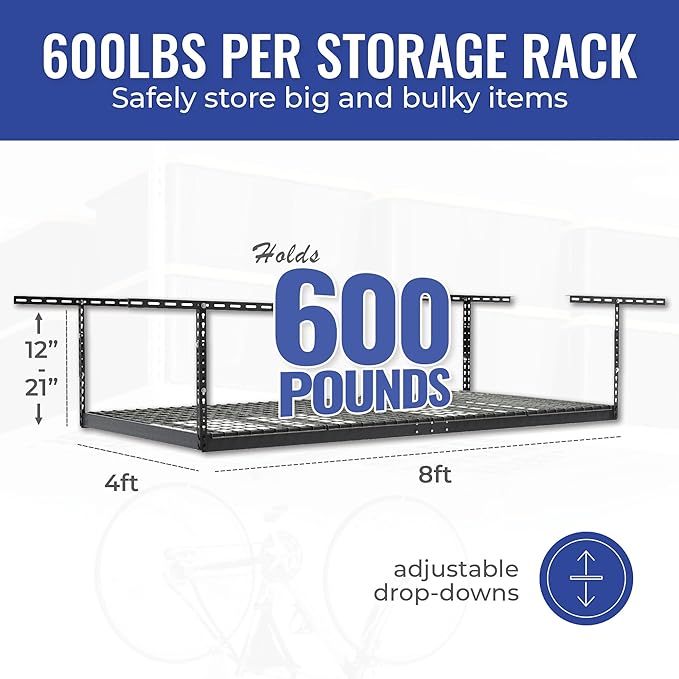 SafeRacks 4ft x 8ft Overhead Garage Storage Rack 2 Rack Pack