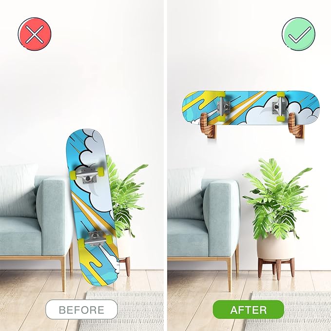 BiJun Skateboard Wall Mount, Snowboard Wall Mount Display, Acrylic Horizontal Skateboards Rack, Skateboard Storage Hanger (Retro)