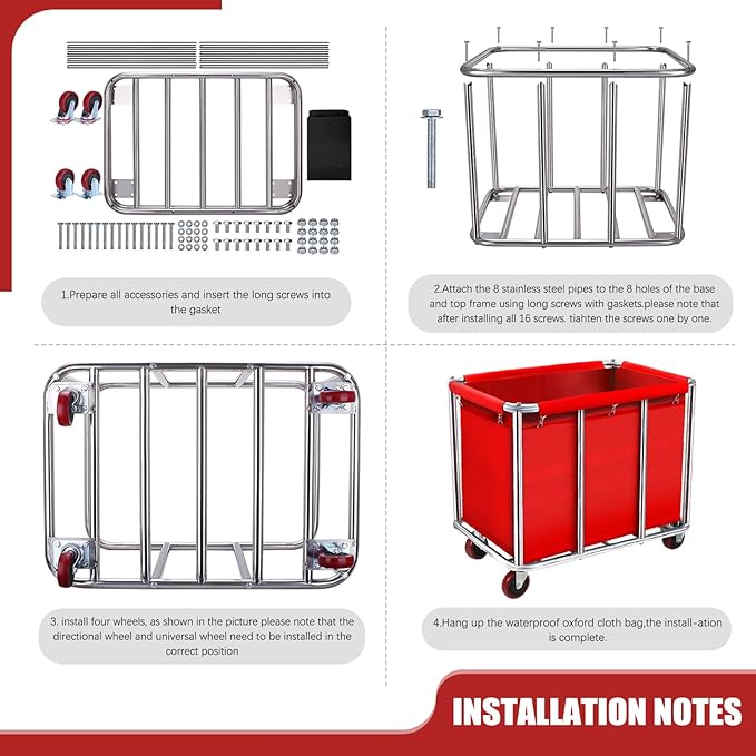 Commercial Laundry Cart on Wheels, 11.35 Bushels Large Laundry Roller, Heavy Duty Stainless Steel, Silver