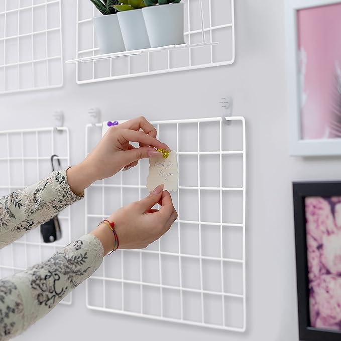 2 Pack Wire Wall Grid Panel | Photos & Pictures Display Grid Wall Panels | White, Magnetic & Metal Grid | Photo Grid | Grid Wire Board | Hanging Home, Office & Kitchen Décor