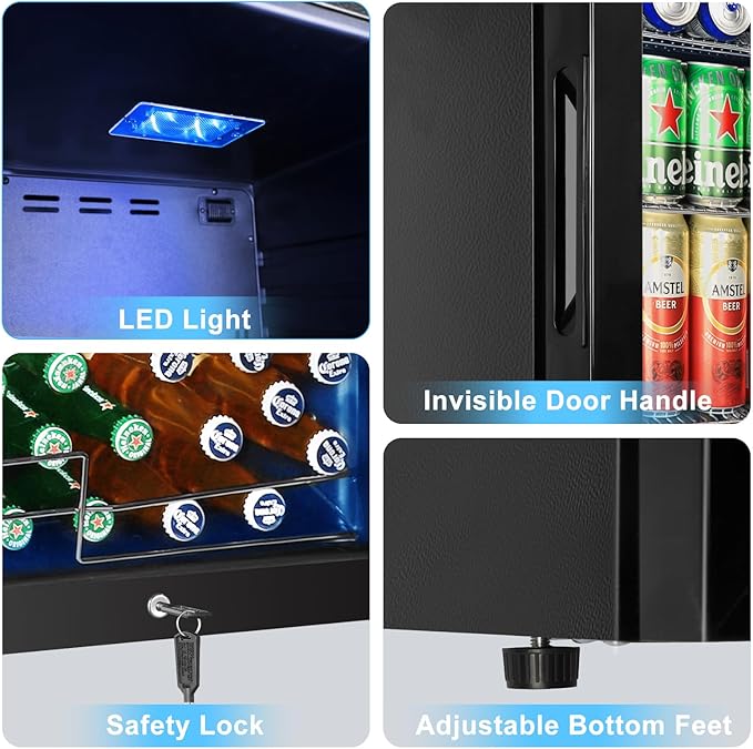 Beverage Refrigerator 126 Can, Mini Beverage Fridge Small Beverage Cooler with Glass Door Safety Lock, Drink Fridge for Beer Soda Wine, Perfect for Dorm Office Hotel