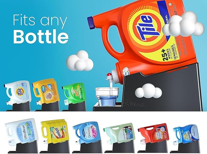 TidyFriend 2 Pack Liquid Laundry Detergent Holder Stand with Drip Tray & Rubber-Grip Feet, Stand for Laundry Room Organization and Storage, Fabric Softener Dispenser with Cup Holder (Black)