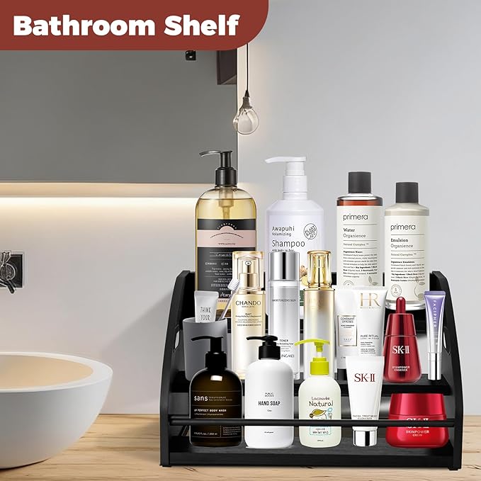 Premium Metal Design - Strong Liquor Bottle Display Shelf, 3 Steps Extra Large Rustic Mini Bar, Countertop Coffee Syrup Organizer with Handles, Ideal Gift for Dad & Liquor Enthusiasts