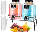 Lallisa 2 Pcs 2 Gallon Glass Drink Dispenser with Stand Ice Cylinder Hanging Chalkboard Signs 18/8 Stainless Steel Spigot Beverage Dispensers for Parties Mason Jar Drink Lemonade (Black Spigot)
