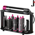 Holder for Dyson Airwrap 6" Barrel Only | Sturdy Metal Storage Rack with Protective Silicone Pad | Countertop Organizer for Attachments & Curling Iron with Self-Adhesive Hook, Black