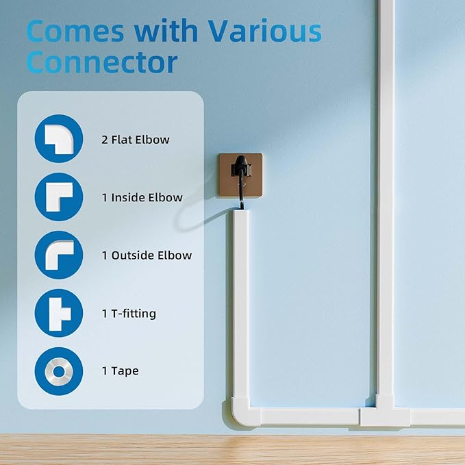 Yecaye 142in Wall Cord Hider for 3-4 Cords, On-Wall Cord Cover Channel, Cable Concealer, Cable Cover Cords Management for Home Office, W1.18in H0.63in, White