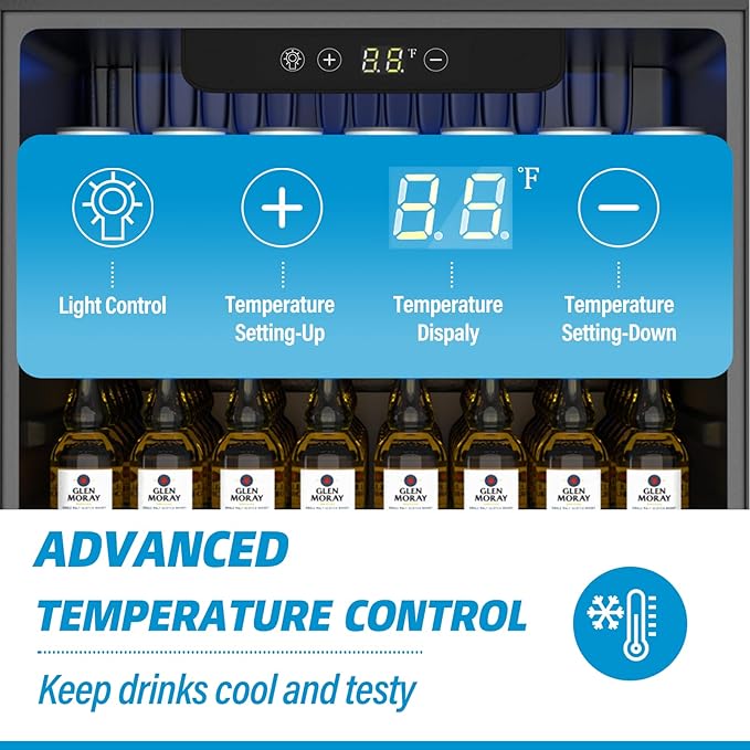 1.6 Cubic Feet Mini Fridge, 70 Can Freestanding Beverage Refrigerator with Glass Front Door for Soda, Beer Under Counter Small Refrigerator with Adjustable Shelves and Digital Display(Black)