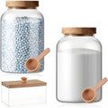 2 Half Gallon Glass Laundry Jars Set 1 Acrylic Dryer Sheet Holder Laundry Pods Container with Acacia Lid 2 Spoon for Powder Detergent Scent Beads Bath Bombs Salt Storage（No Label）