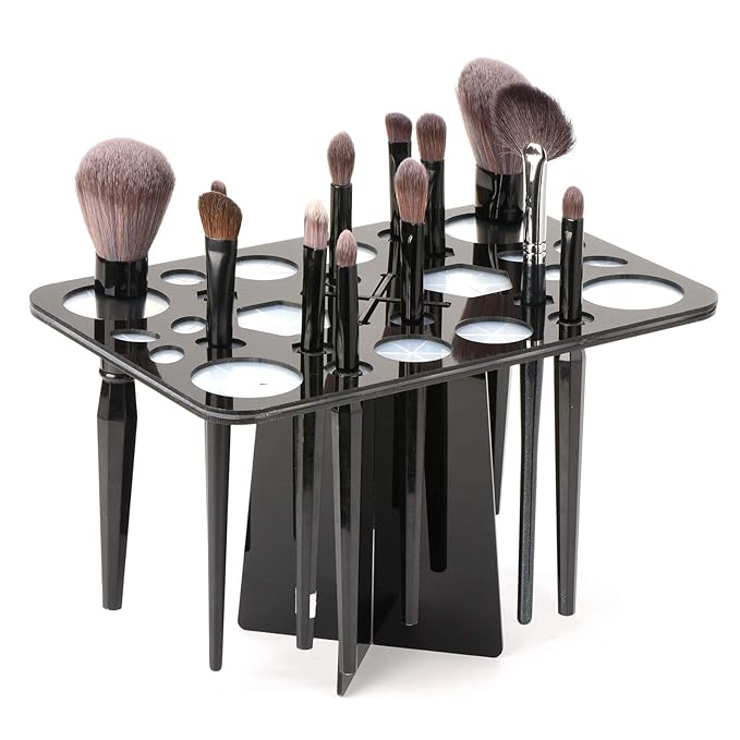 Acrylic Drying Rack for Brushes, Collapsible Stand with 28 Slots for Nail, Paint, and Makeup Brushes – Black, Unisex, Ideal for Artists and Enthusiasts