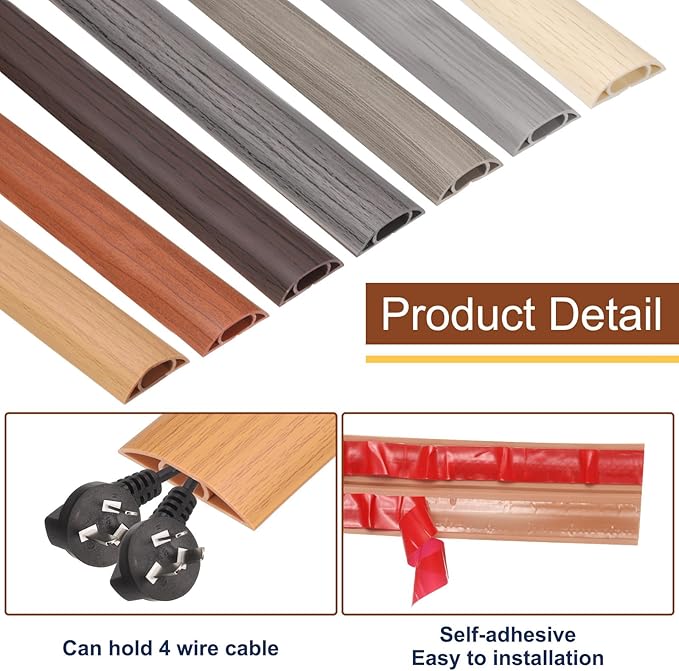 HARFINGTON 6ft Cord Cover Floor W0.6 x H0.33 Inner Channel PVC Hide Extension Cable Floor Wire Hider Wire Covers Protector for Prevent Cable Trips Cables Management, Wood Brown