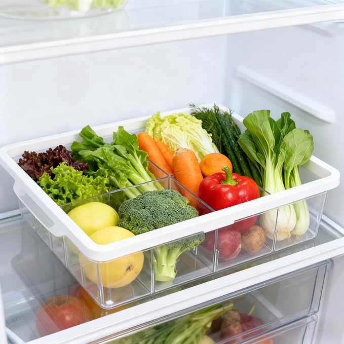 Fridge Drawer Organizer, Pull Out Shelf Storage Transparent Organizer for Refrigerator, Drawer Organizer for Egg, Fruit, Vegetable, Seafood, Meat, Cheese, Produce (White A)