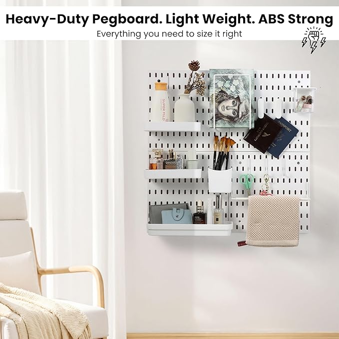 Peg board Set - 17 pcs Pegboard Kit, Includes 4 Pegboards with 13 Different Accessories, Pegboard Wall Organizer, Peg Boards for Wall Craft Room for Kitchen, Garage, Workshop, Tool Accessories | White