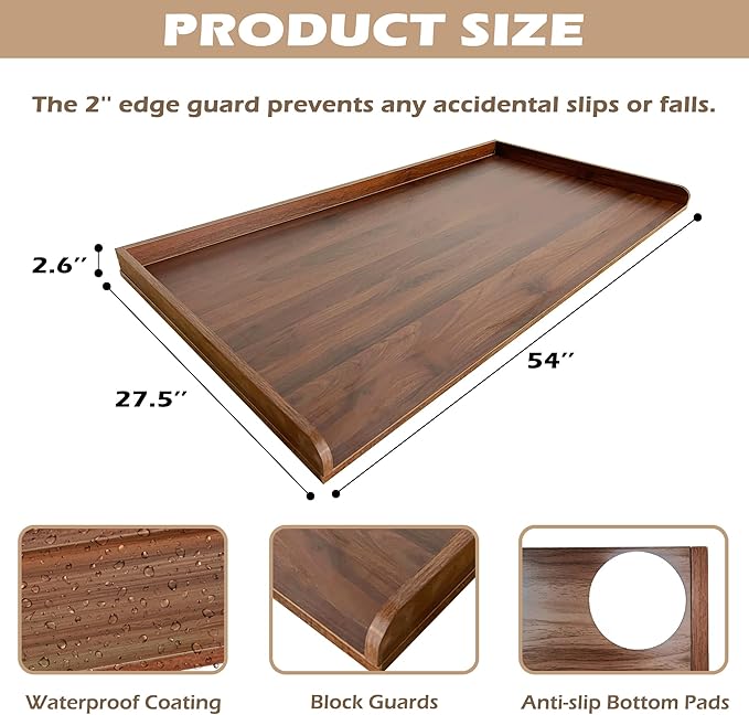 Royxen Washer Dryer Countertop with Solid Wood Core,54“W x 27.5D Laundry Countertop with Edge Rails,Washer and Dryer Topper for Laundry Room Organization(Walnut)