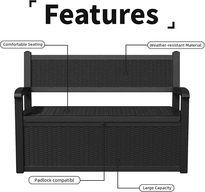 Outdoor Storage Bench - Waterproof Resin Patio Bench, Multi-Functional Patio Bench with Storage for Garden, Deck, or Entryway