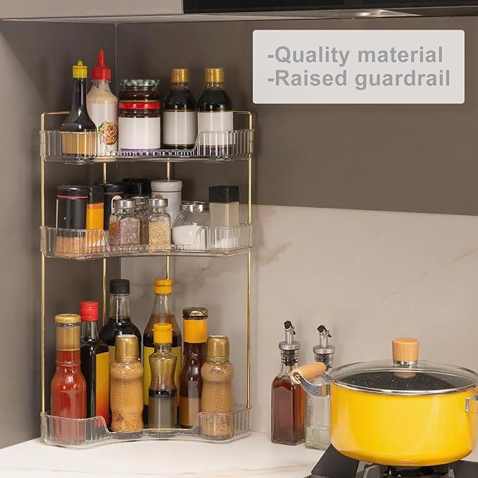 Corner Bathroom Countertop Organizer, Vanity Trays for Counter, Makeup Organizers, Perfume Tray, Kitchen Spice Rack, (Clear, 3 Tiers)