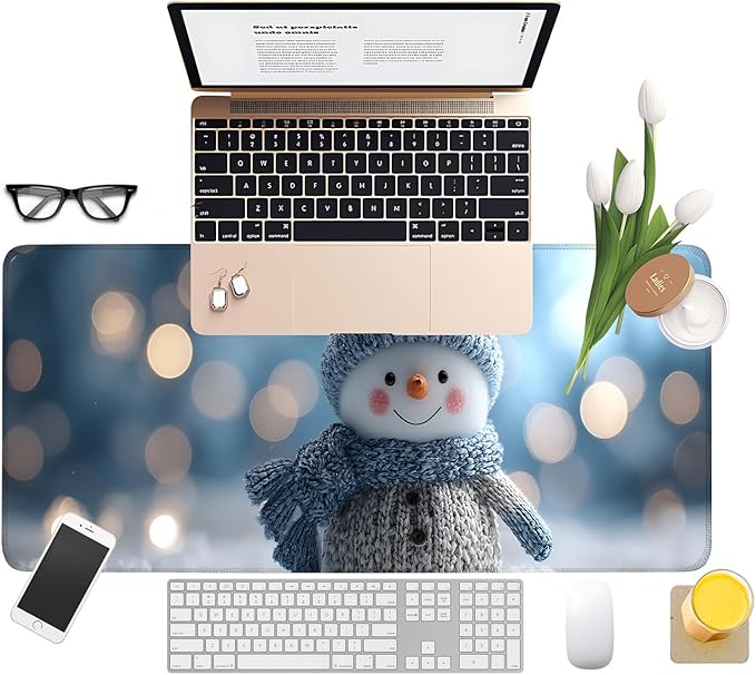 Christmas Snowman Gaming Mouse Pad 31.5"x11.8"Desk Mat Anti-Slip Rubber Base & Durable Stitched Edges for Gamers Smooth Mouse Writing Surface for Desk Office/Home