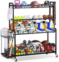 VOPEAK Oversized Sports Equipment Organizer, 4 Layers Rolling Ball Storage Rack for Garage Storage with Wheels Removable Hooks and Baskets Large Capacity Black Ball Holder for Toy Sports Gear Storage