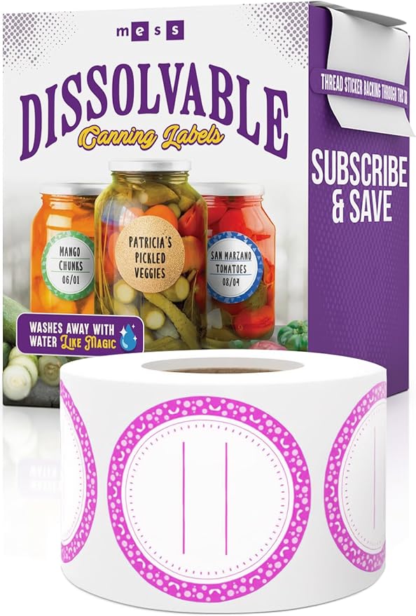 Canning Labels Dissolvable Stickers for Mason Jars and More (2" Round 200/roll) Canning Supplies Washes Off in Seconds Like Magic - Jar Labels Homemade Jam, Jelly, and More (Fuschia)