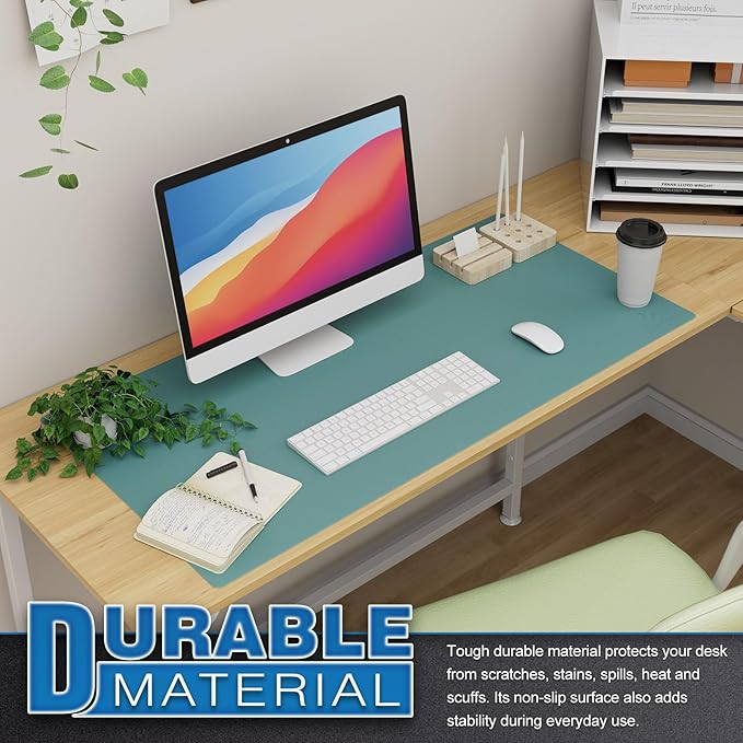 K KNODEL Large Office Leather Desk Mat, Mouse and Keyboard Pad, Computer and Laptop Mat, Desktop Protector and Cover, Writing Pad and Blotter (35.4"x17", Green)