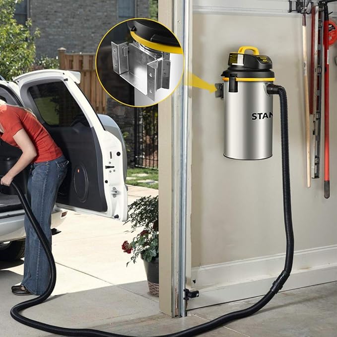 STANLEY Wet/Dry Vacuum SL18133，4.5 Gallon 4 Horsepower Wall-Mounted Hanging Vacuum with 26 Cleaning Range Stainless Steel Tank, Home/Garage/Upholster/Laundry Rooms Vacuum