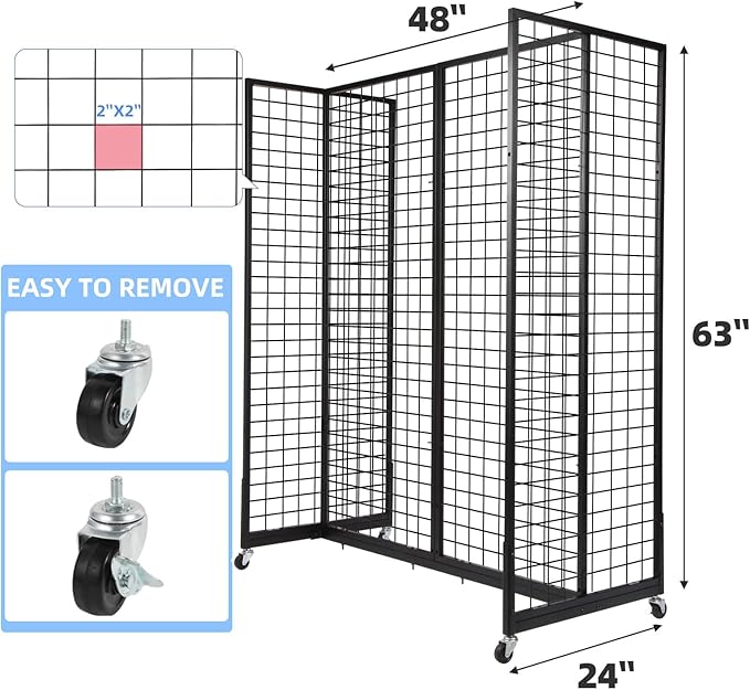 Grid Gondola Unit, 4pcs 2'x 5' Grid Wall Panels with Sturdy Frames, Gridwall Display Stand with Wheels, Craft Show Gridwall Display Rack, Art Display - Black